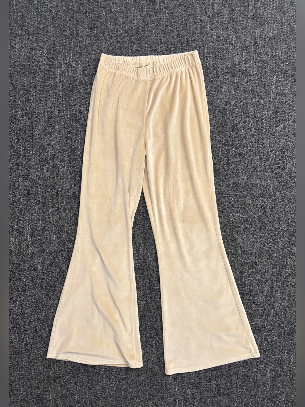Sz L Vintage Y2K NYC Champagne Velour Flare Pants Bell Bottoms